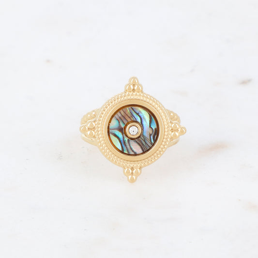 Bague 2 rangs avec nacre, feuille de nacre véritable - Nacre abalone