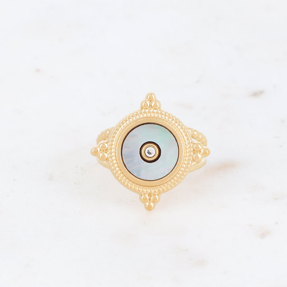 Bague 2 rangs avec nacre, feuille de nacre véritable - Nacre grise