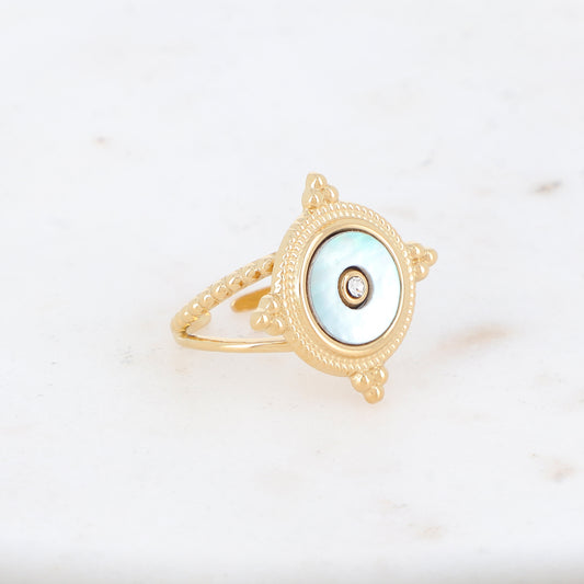 Bague 2 rangs avec nacre, feuille de nacre véritable - Nacre grise