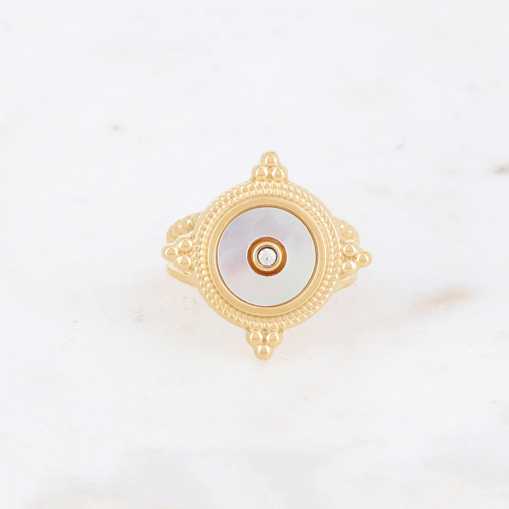 Bague 2 rangs avec nacre, feuille de nacre véritable - Nacre blanche