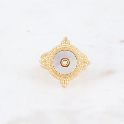Bague 2 rangs avec nacre, feuille de nacre véritable - Nacre blanche
