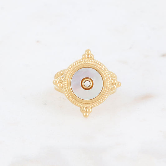 Bague 2 rangs avec nacre, feuille de nacre véritable - Nacre blanche