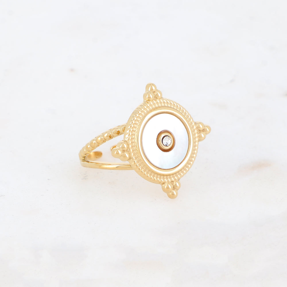 Bague 2 rangs avec nacre, feuille de nacre véritable - Nacre blanche