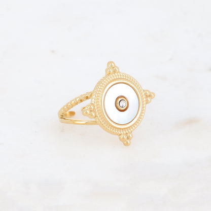 Bague 2 rangs avec nacre, feuille de nacre véritable - Nacre blanche