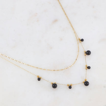 Collier double rangs avec petites boules et émail 40/43+5 cm