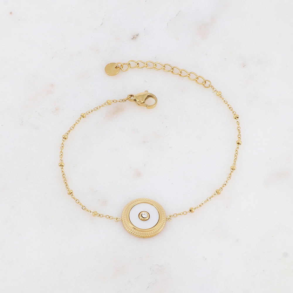 Bracelet avec pampille ronde, strass, nacre