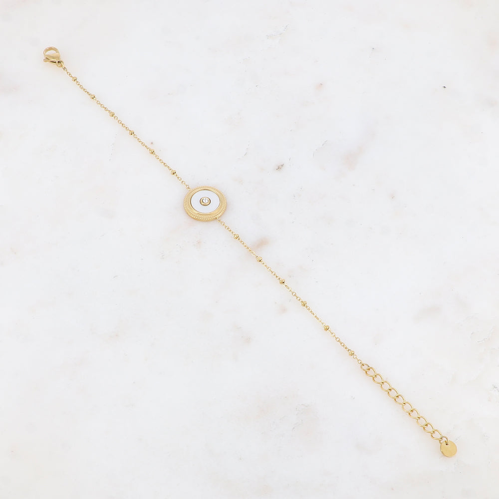 Bracelet avec pampille ronde, strass, nacre