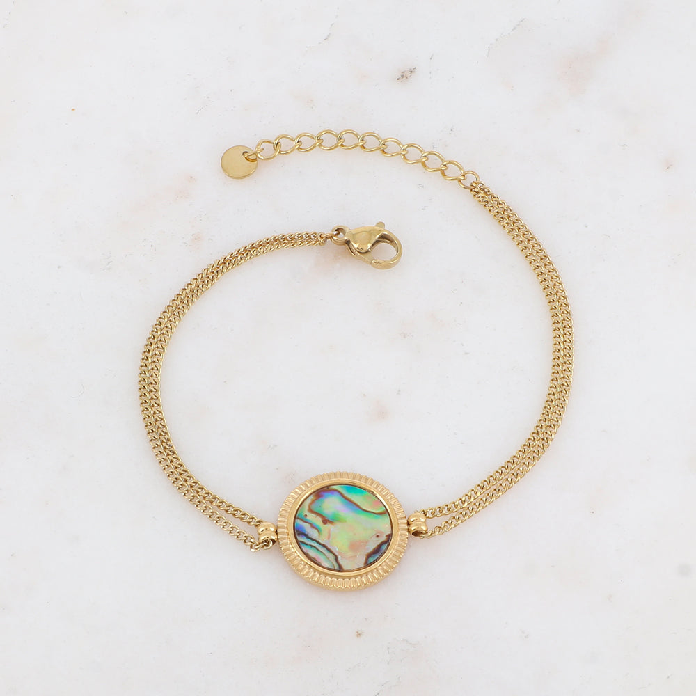 Bracelet double rangs avec pampille ronde, nacre