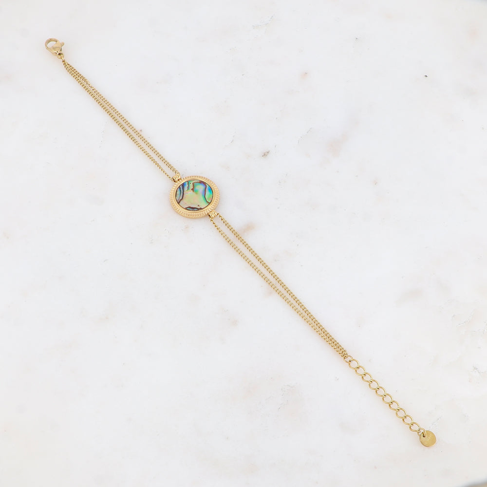 Bracelet double rangs avec pampille ronde, nacre