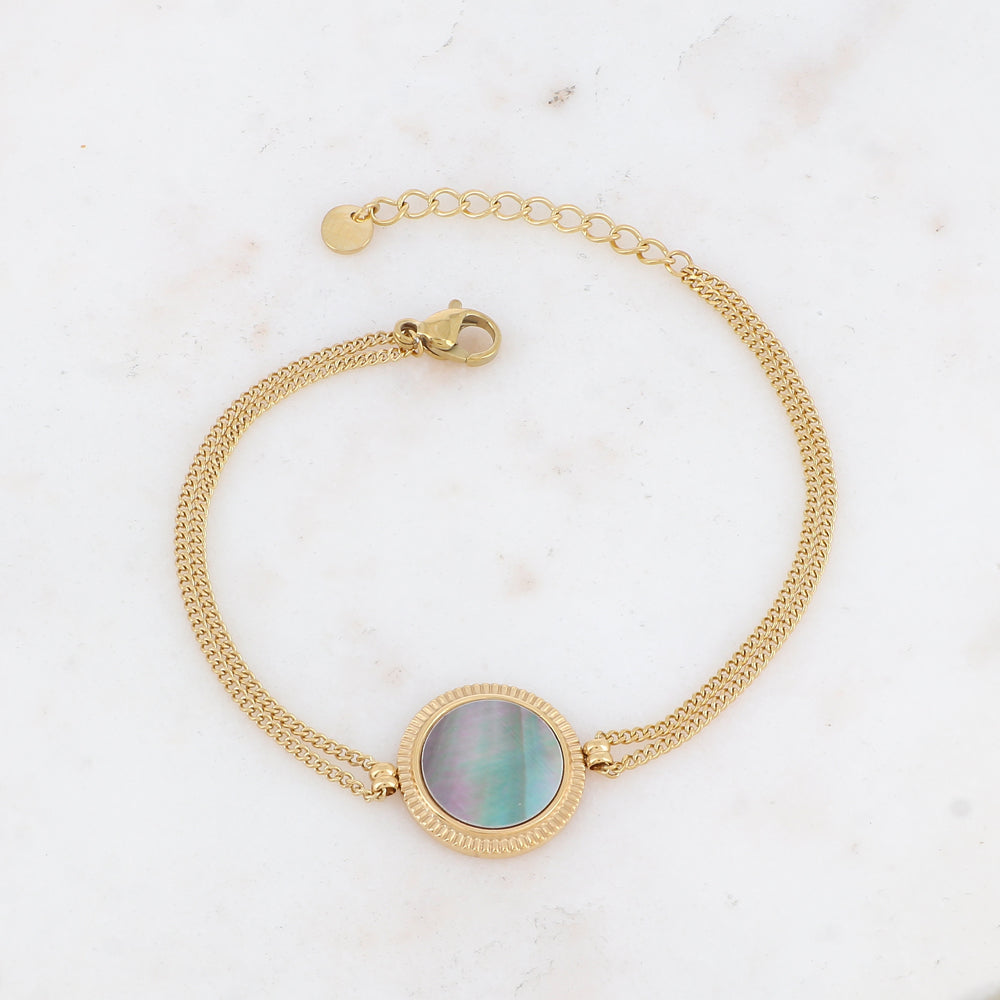 Bracelet double rangs avec pampille ronde, nacre