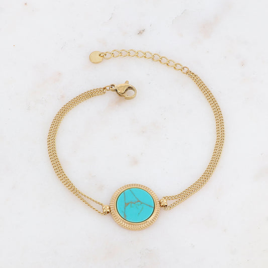Bracelet double rangs avec pampille ronde, pierre naturelle