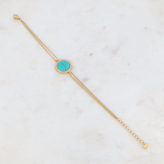 Bracelet double rangs avec pampille ronde, pierre naturelle