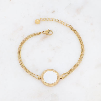 Bracelet double rangs avec pampille ronde, nacre