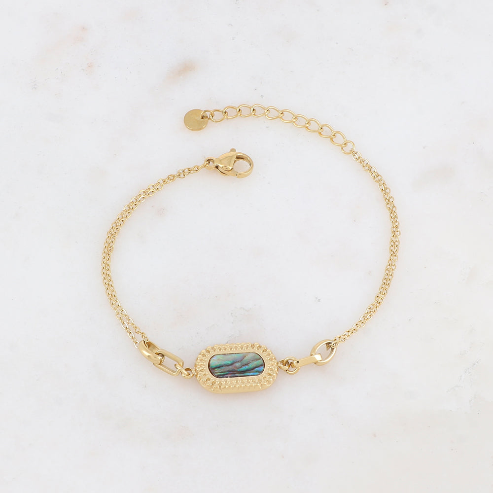 Bracelet double rangs avec pampille ovale, nacre