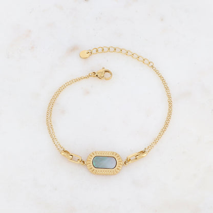 Bracelet double rangs avec pampille ovale, nacre