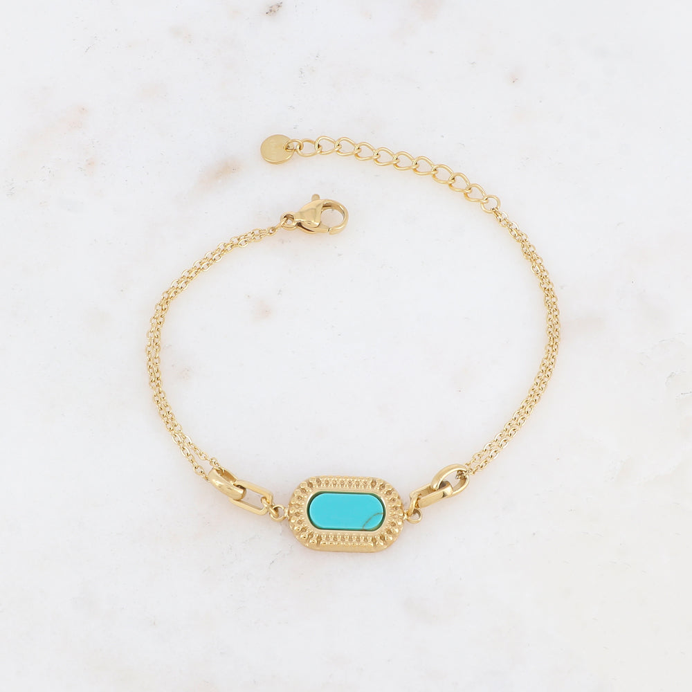 Bracelet double rangs avec pampille ovale, pierre naturelle