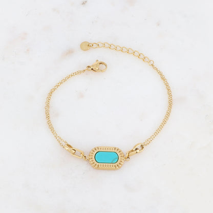Bracelet double rangs avec pampille ovale, pierre naturelle