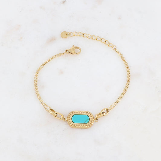 Bracelet double rangs avec pampille ovale, pierre naturelle