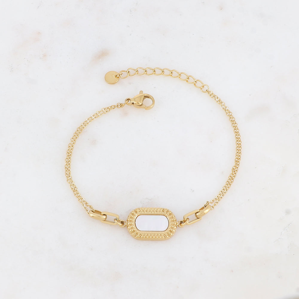 Bracelet double rangs avec pampille ovale, nacre