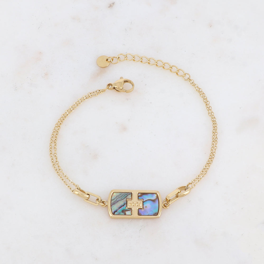 Bracelet double rangs avec pampille rectangulaire, nacre