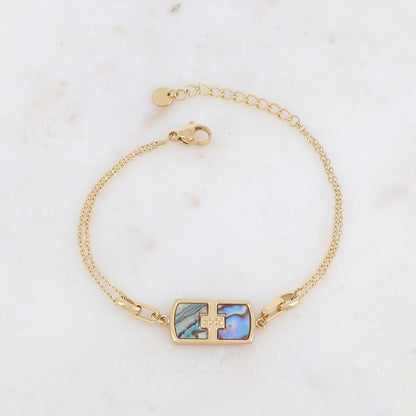Bracelet double rangs avec pampille rectangulaire, nacre