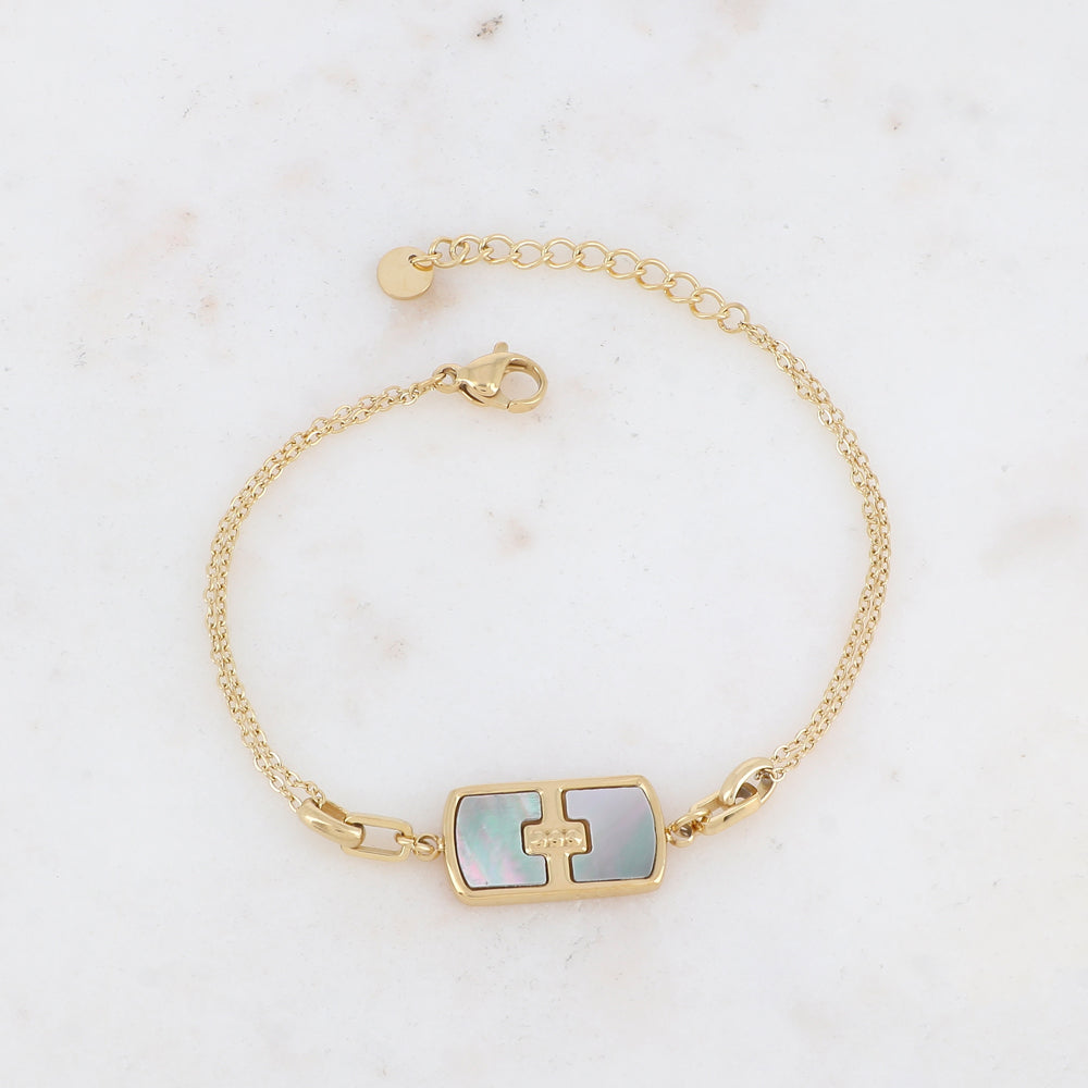 Bracelet double rangs avec pampille rectangulaire, nacre