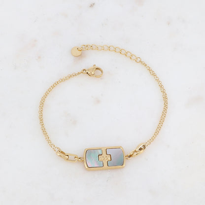 Bracelet double rangs avec pampille rectangulaire, nacre