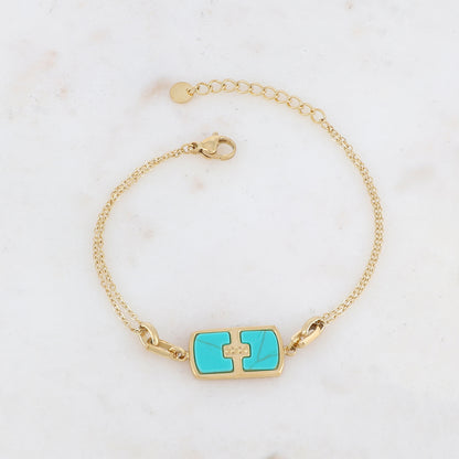 Bracelet double rangs avec pampille rectangulaire, pierre naturelle