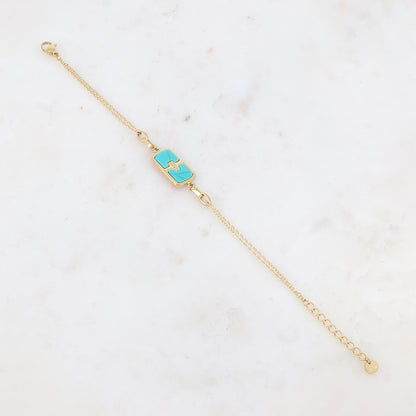 Bracelet double rangs avec pampille rectangulaire, pierre naturelle
