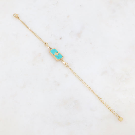 Bracelet double rangs avec pampille rectangulaire, pierre naturelle
