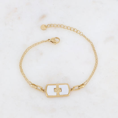 Bracelet double rangs avec pampille rectangulaire, nacre