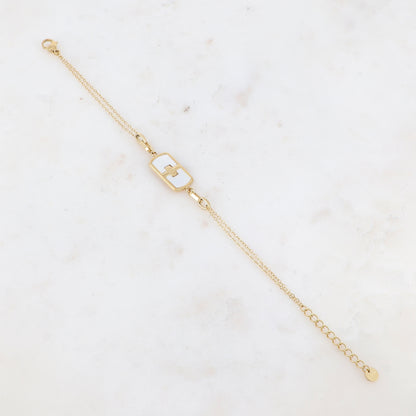 Bracelet double rangs avec pampille rectangulaire, nacre