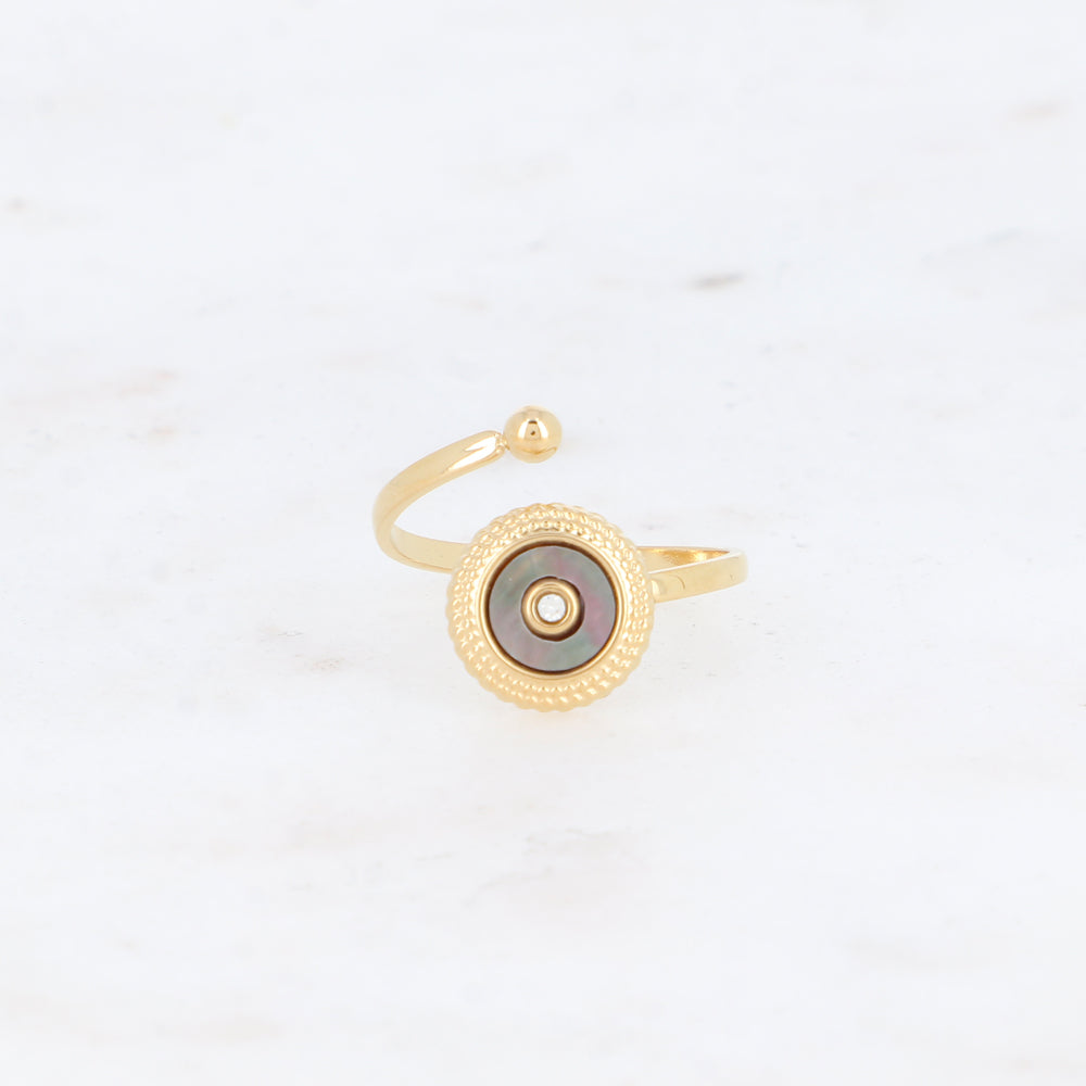 Bague avec pampille ronde, nacre - Nacre grise
