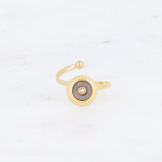 Bague avec pampille ronde, nacre - Nacre grise