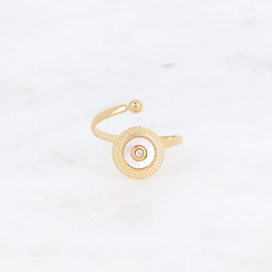Bague avec pampille ronde, nacre - Nacre blanche