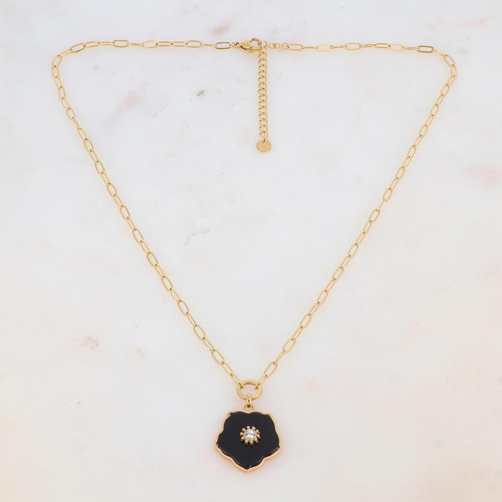 Collier en pendentif fleur en pierre naturelle, strass (45+5CM)