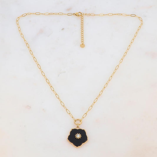 Collier en pendentif fleur en pierre naturelle, strass (45+5CM)