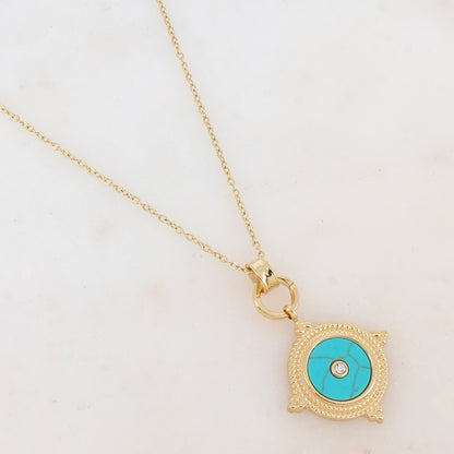 Collier avec pampille ronde et howlite turquoise 45+5 cm