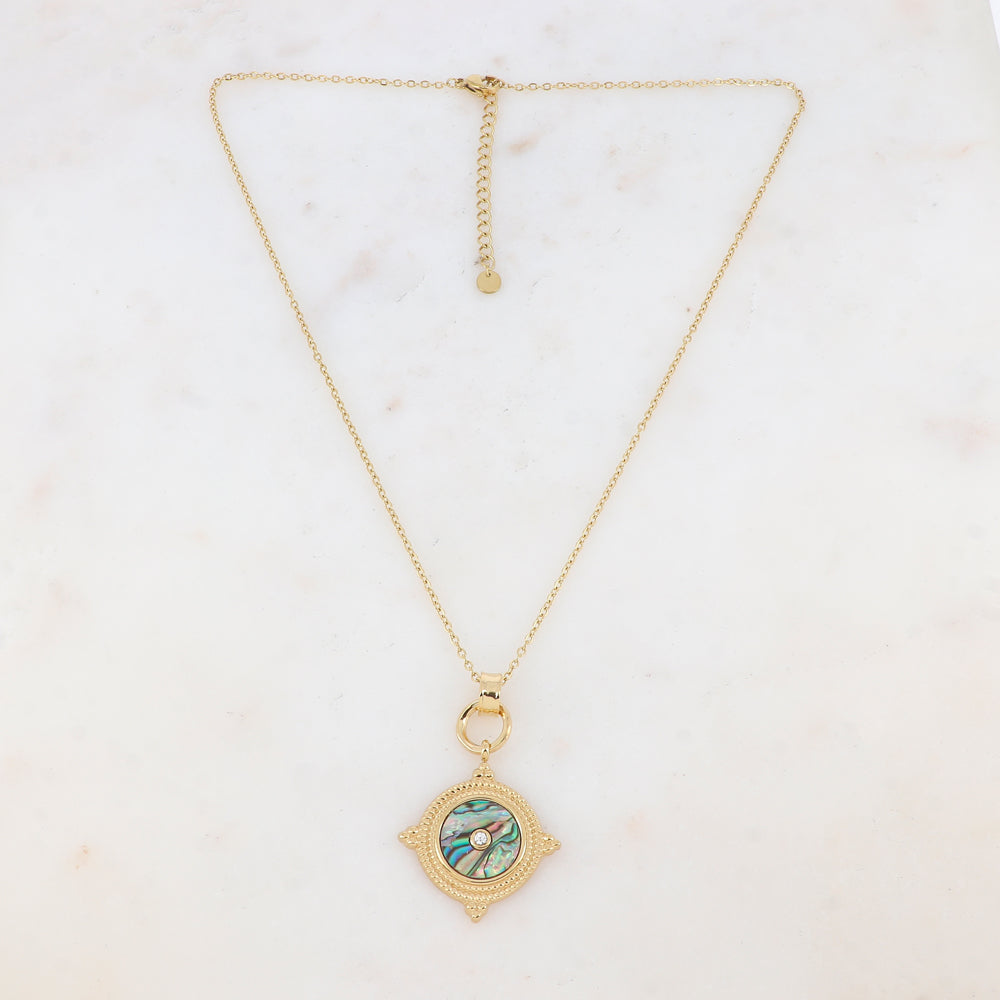 Collier avec pampille ronde nacre verte abalone 45+5 cm