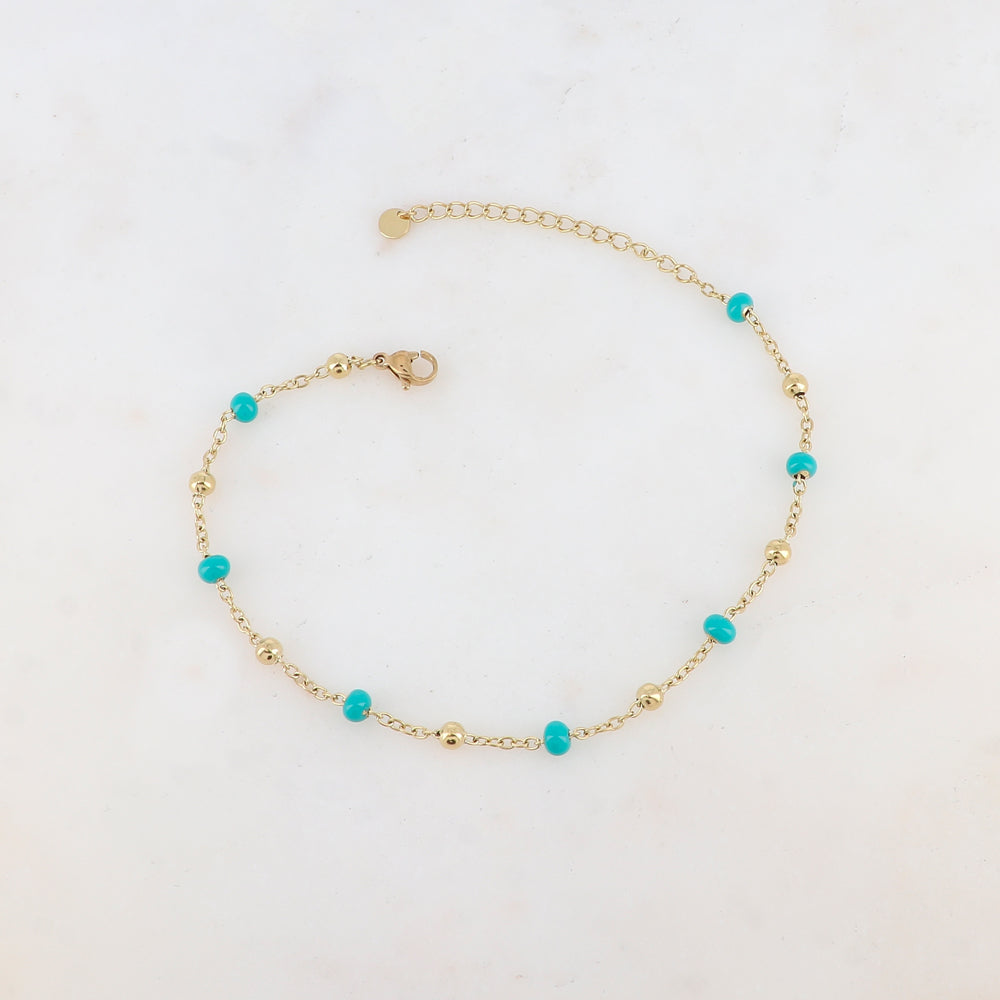 Chaîne de cheville avec boules émaillées (24+5CM)