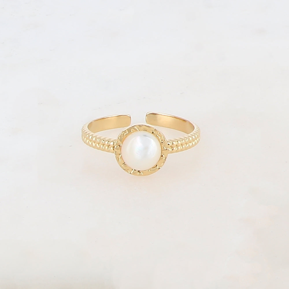 Bague fine ronde avec nacre - Nacre blanche