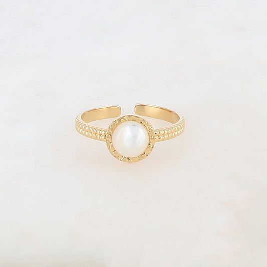 Bague fine ronde avec nacre - Nacre blanche