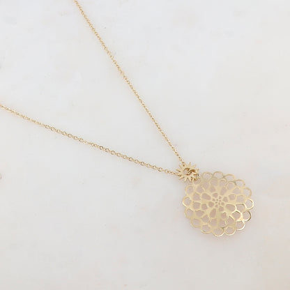 Collier avec pendentif rosace et pampilles soleil (45+5CM)