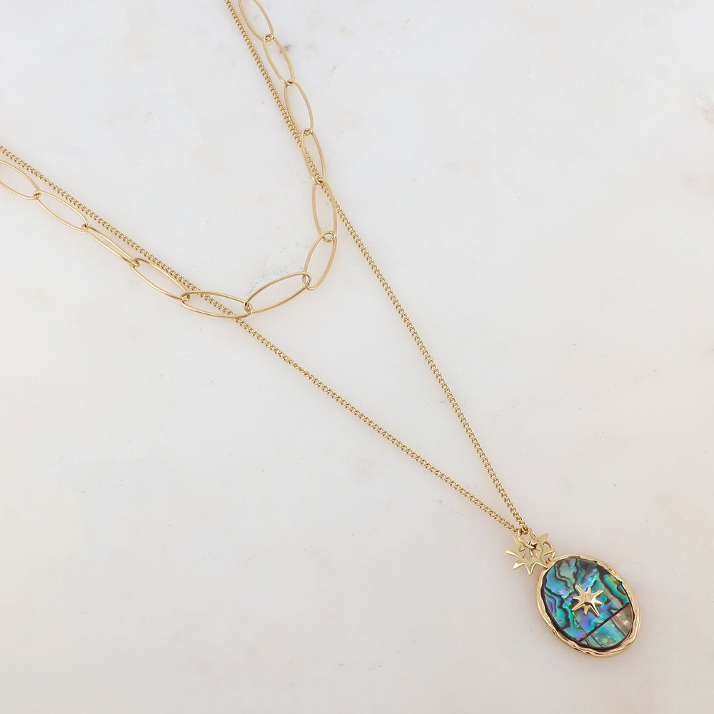 Collier 2 rangs avec nacre et étoile (39/50+7CM)