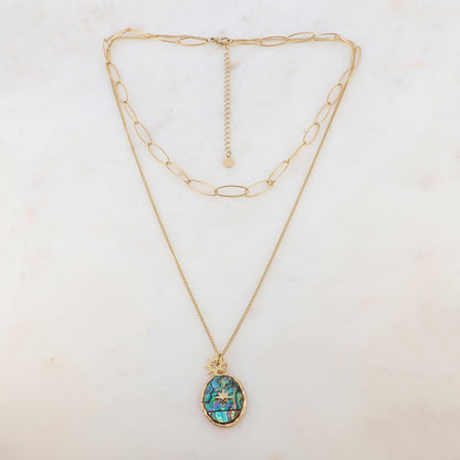 Collier 2 rangs avec nacre et étoile (39/50+7CM)