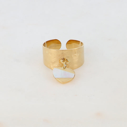 Bague à pampille cœur - Nacre blanche