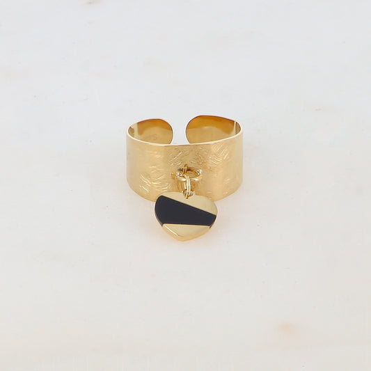 Bague à pampille cœur - Noir