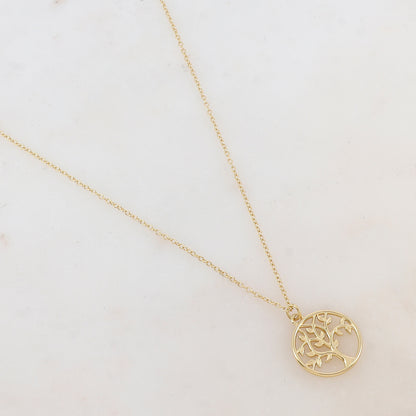 Collier avec pendentif rond ajouré arbre (40+5CM)