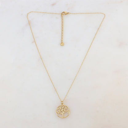 Collier avec pendentif rond ajouré arbre (40+5CM)