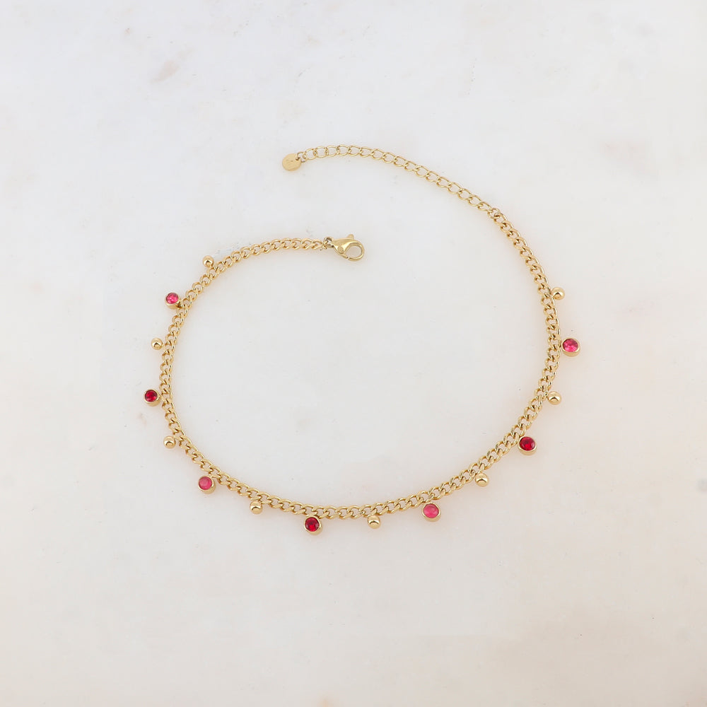 Chaîne de cheville avec petites boules et strass (23+5CM)